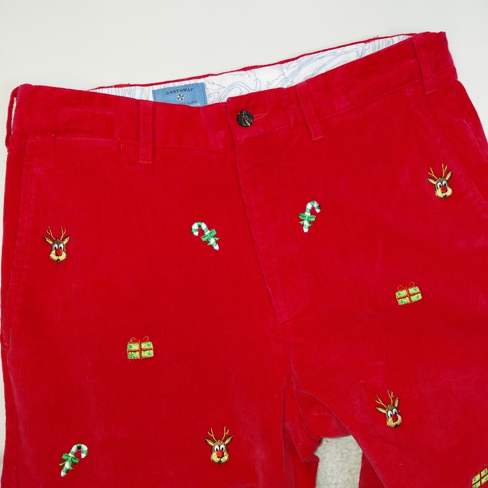 Castaway Nantucket Island Christmas‎ Corduroy Pants Red Embroidered Waist 32
